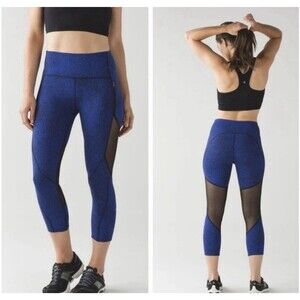 Lululemon Rush Hour 21" Crop Leggings Power Luxtreme Sapphire Blue Black Sz 2